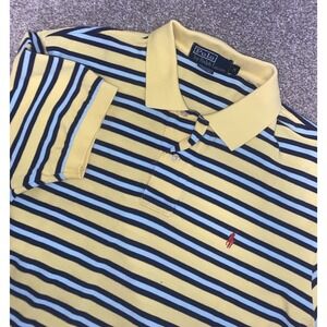 POLO Ralph Lauren Mens M Cotton Striped Polo Red Pony Shirt Made In USA Read